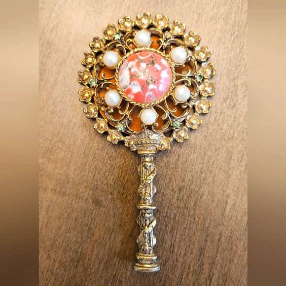 Vintage ornate vanity/purse mirror - Picture 1 of 7